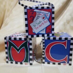 Vintage Mary Engelbreit Collection Wood Block Trimmer Christmas Ornament LOT